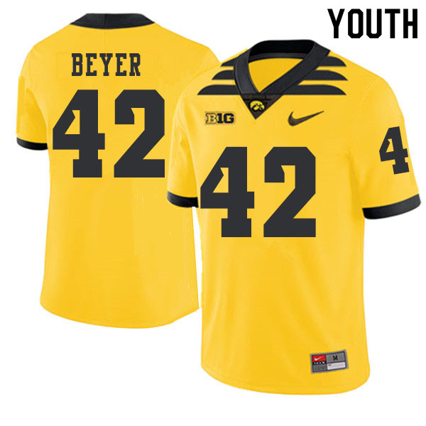 2019 Youth #42 Shaun Beyer Iowa Hawkeyes College Football Alternate Jerseys Sale-Gold